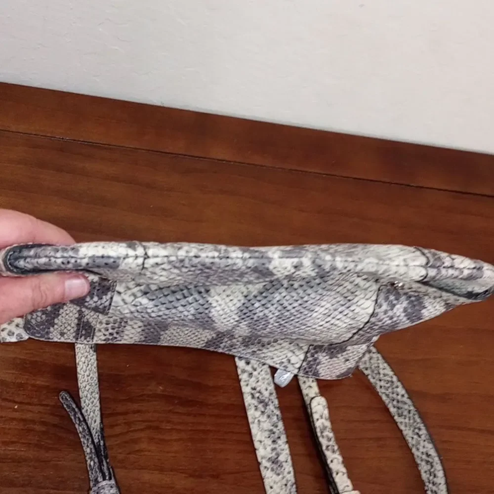 Prune Black & White Snake Skin Pattern Leather Satchel Tote Purse
